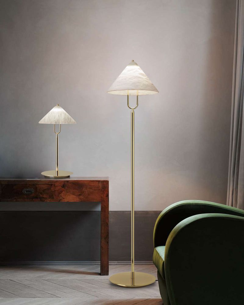 Fuji Aluminum Golden Rod LED Cone Alabaster High Floor Lamp H 55"