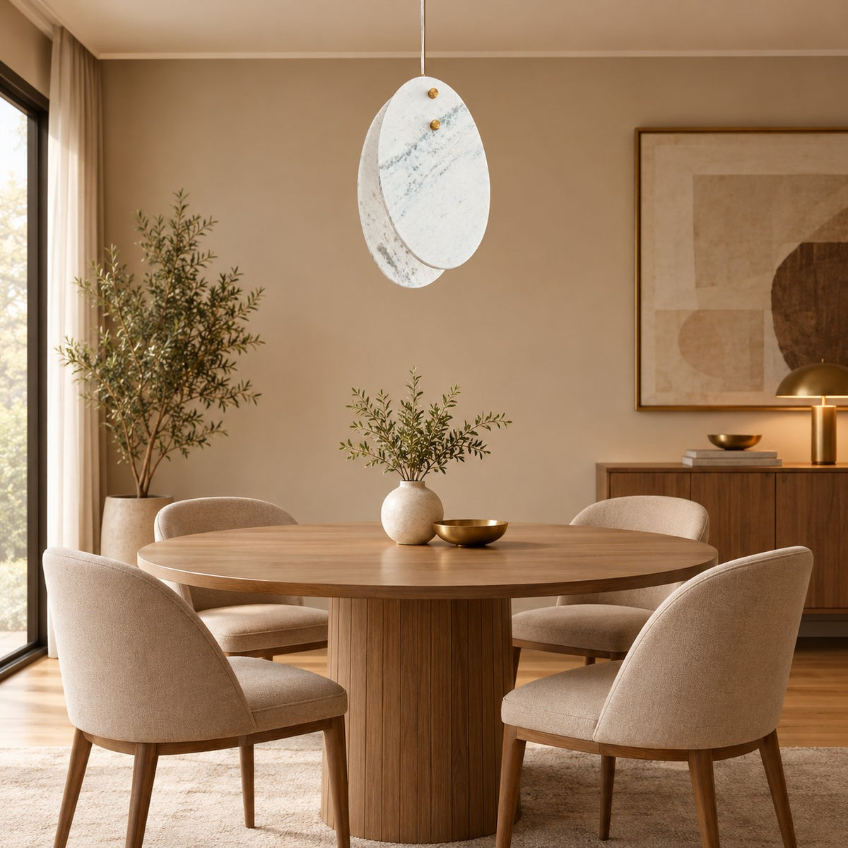 Modern Sculptural Luxury stone Oval Pendant Light Set