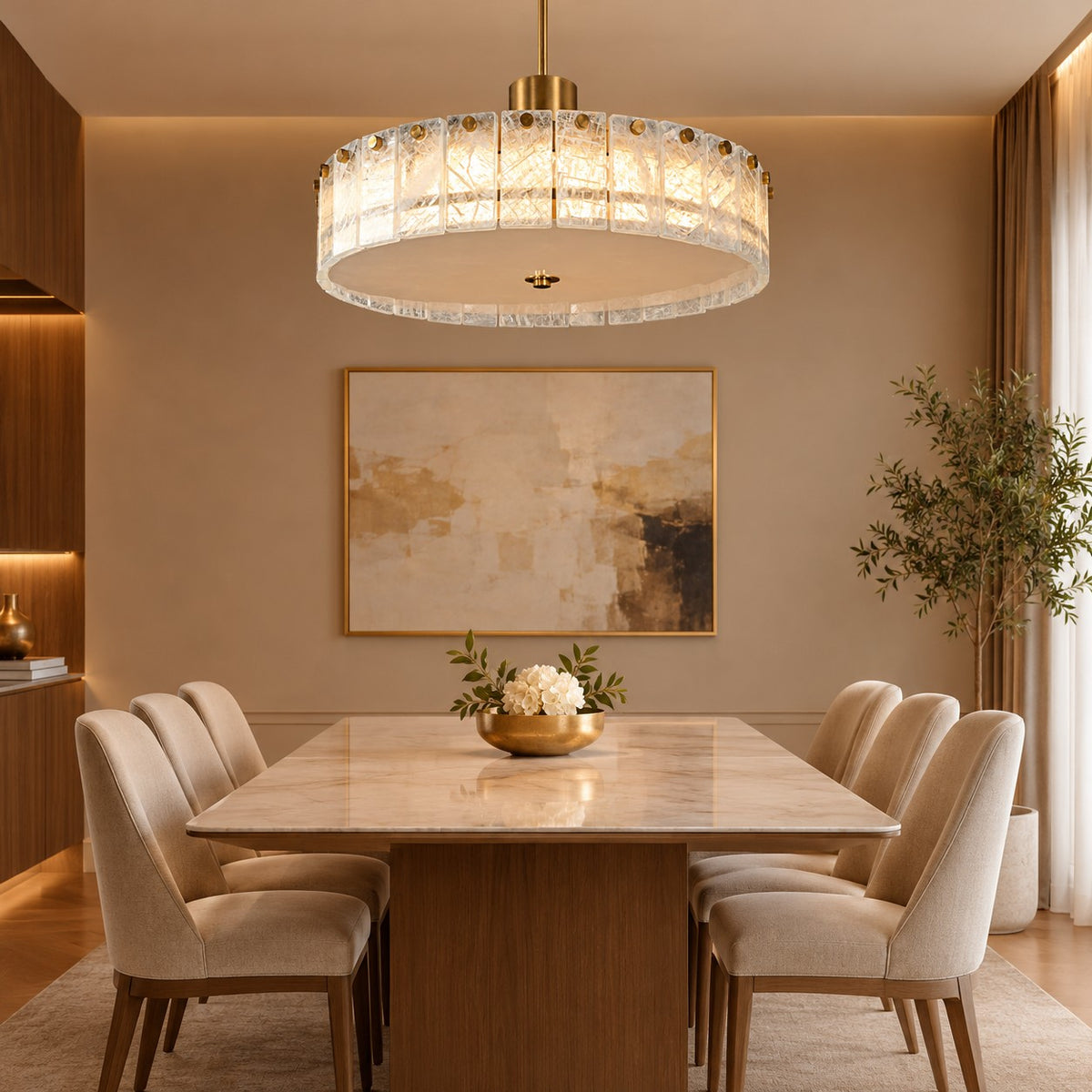 Modern Luxury Stone LED Drum Chandelier