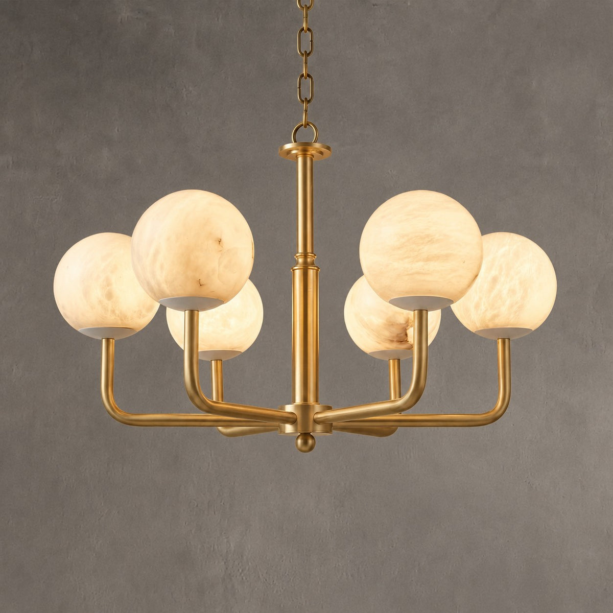 Brass 6-Arm Orb Alabaster Pendant Light