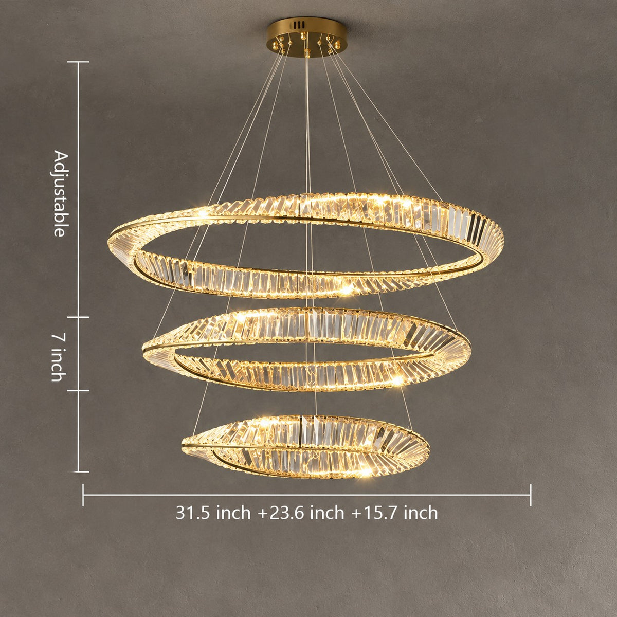 1/2/3-Ring Crystal Chandelier for Luxury Living/ Dining Room/Bedroom
