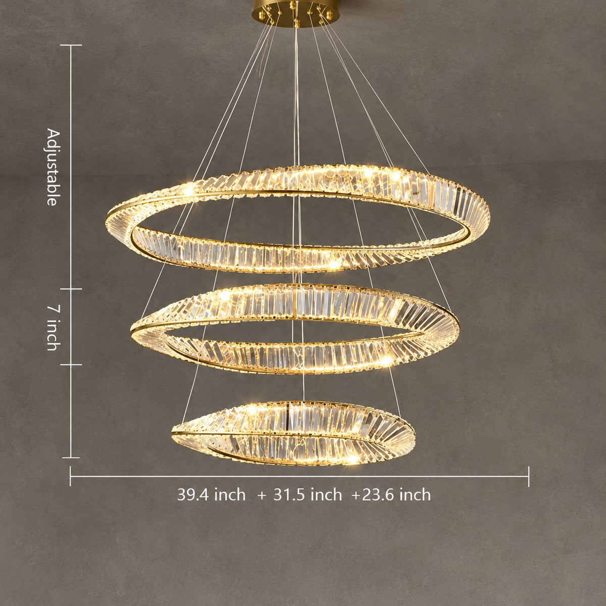 1/2/3-Ring Crystal Chandelier for Luxury Living/ Dining Room/Bedroom
