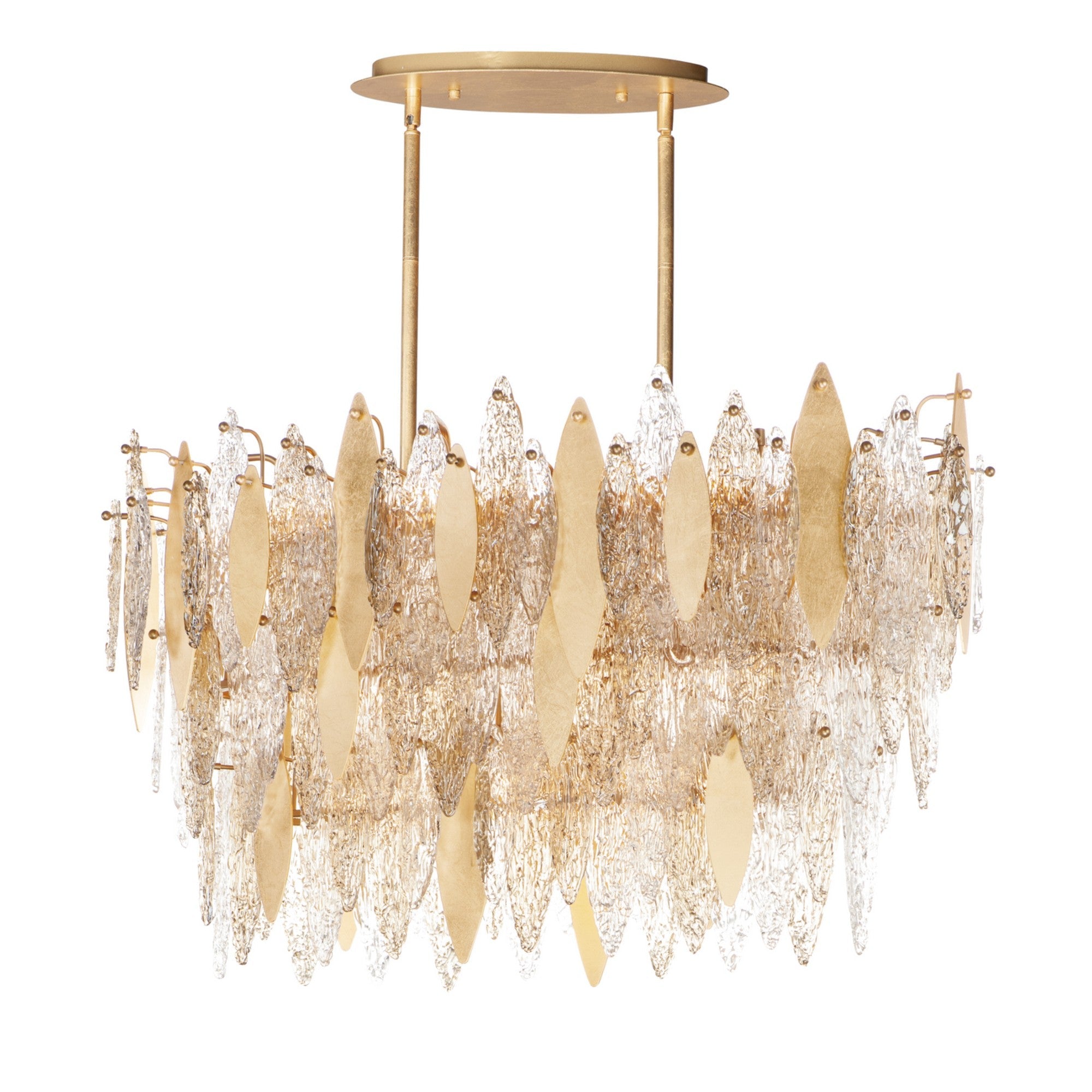 Majestic Gold Leaf Linear Chandelier - 18 Lights, 40 Inch
