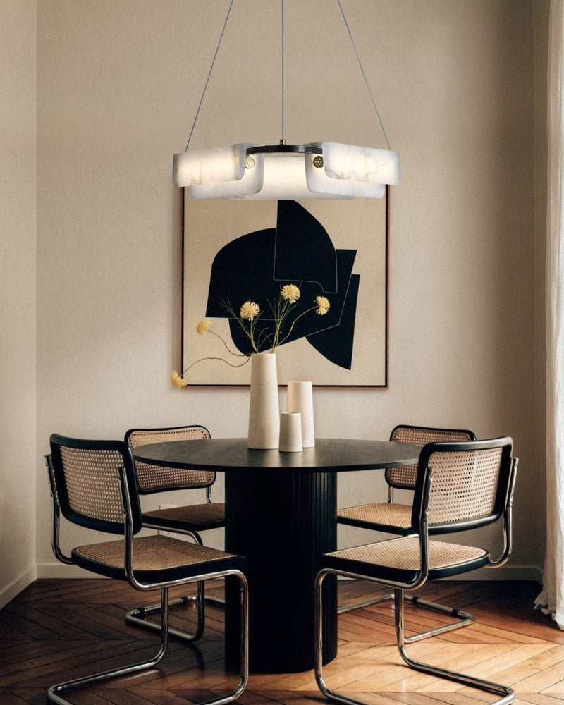 Modern Linear Black Metal Elegant Alabaster Pendant for Living room Lighting