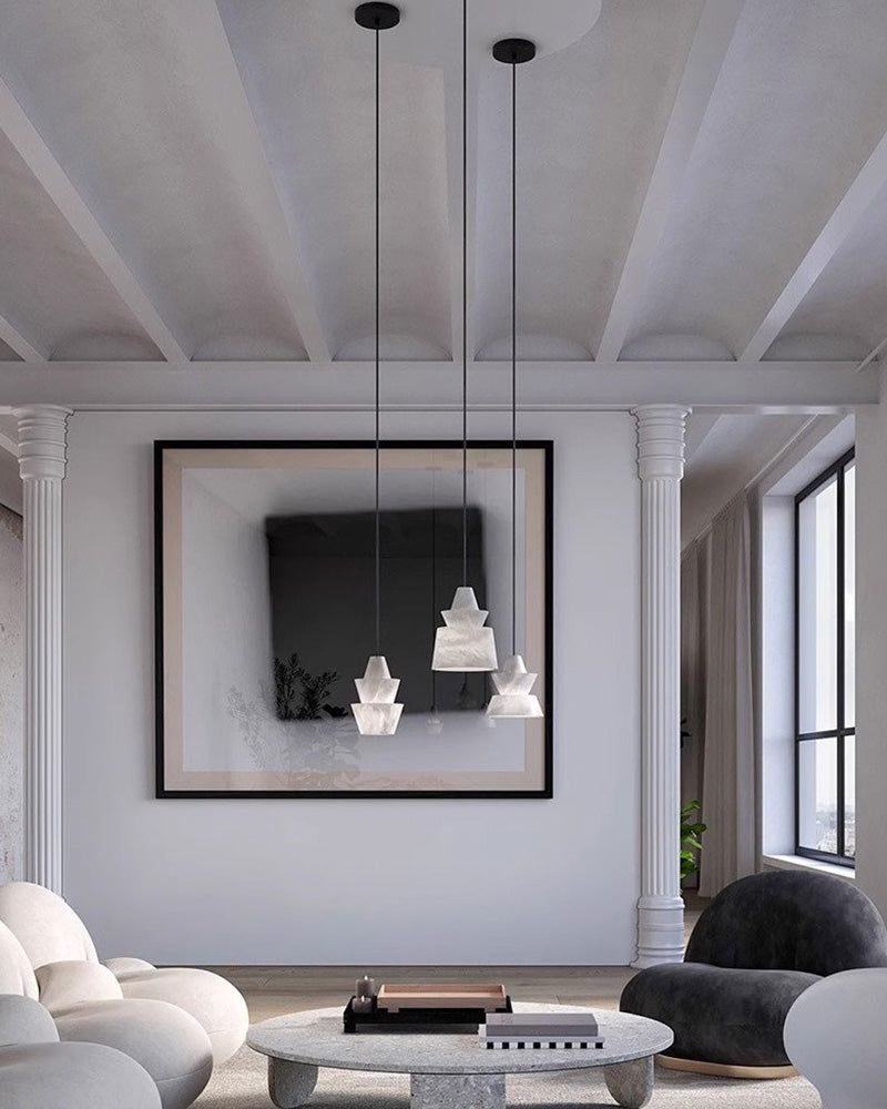 Brianna Alabaster Dining Table Pendant Modern Stacked Conical Pendant Light