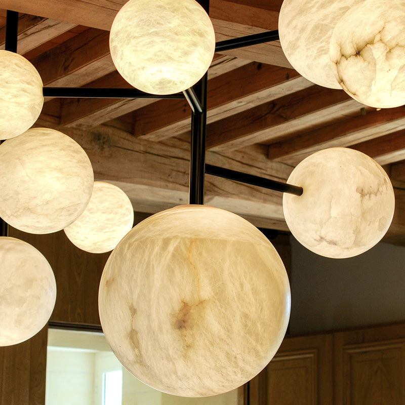 Sian Modern Alabaster Sphere Pendant Light with Brass Finish
