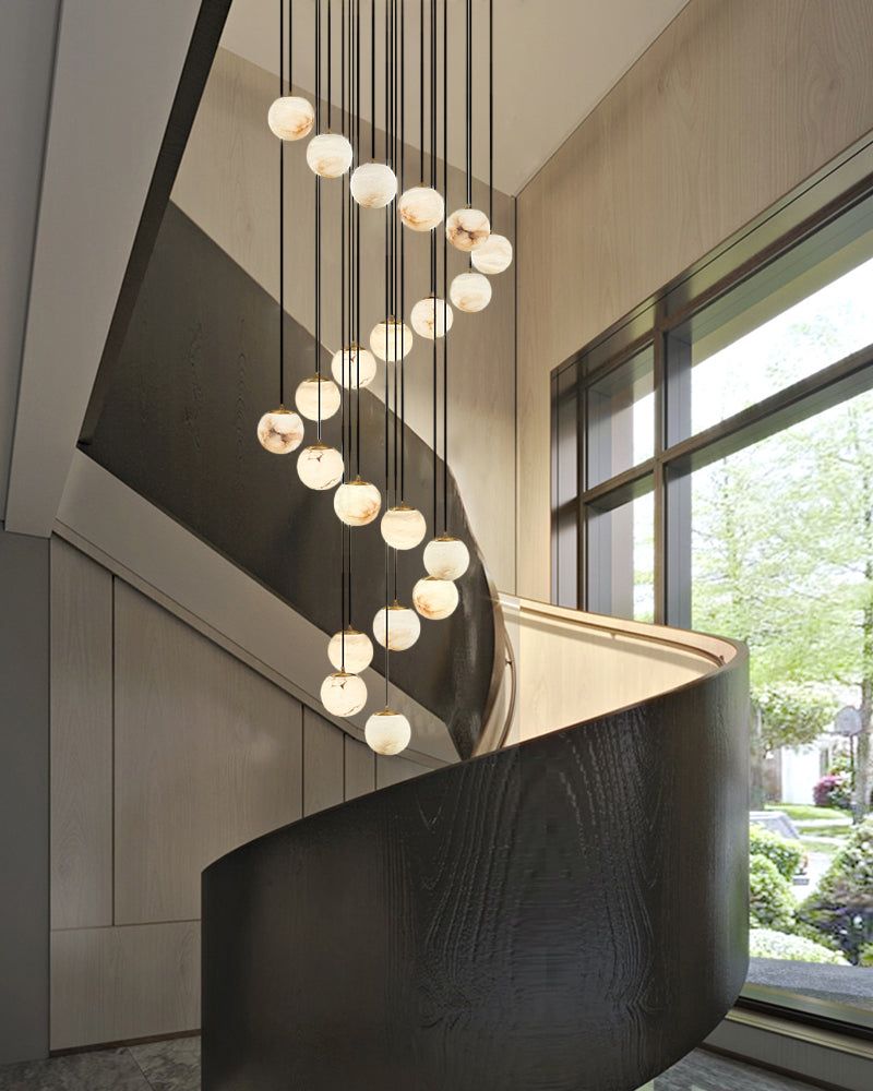 Small Alabaster Cluster Globes Ceiling Pendant Light For High Ceiling
