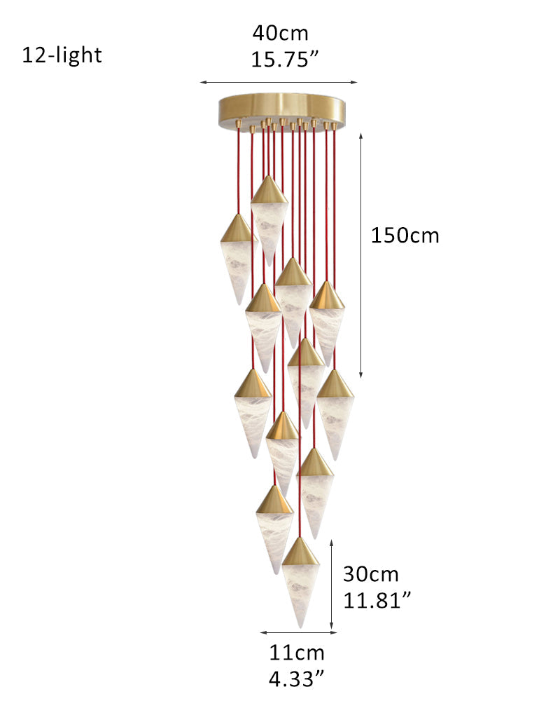 12 light Conical Cluster Minimalist Design Alabaster Pendant Light
