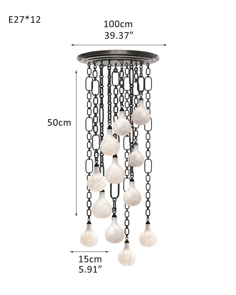 Cluster White Alabaster Globe Pendant Light with adjustable chain
