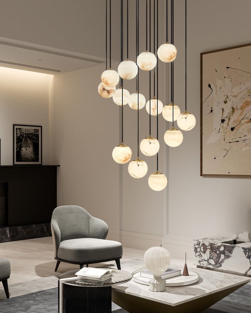 Small Alabaster Cluster Globes Ceiling Pendant Light For High Ceiling