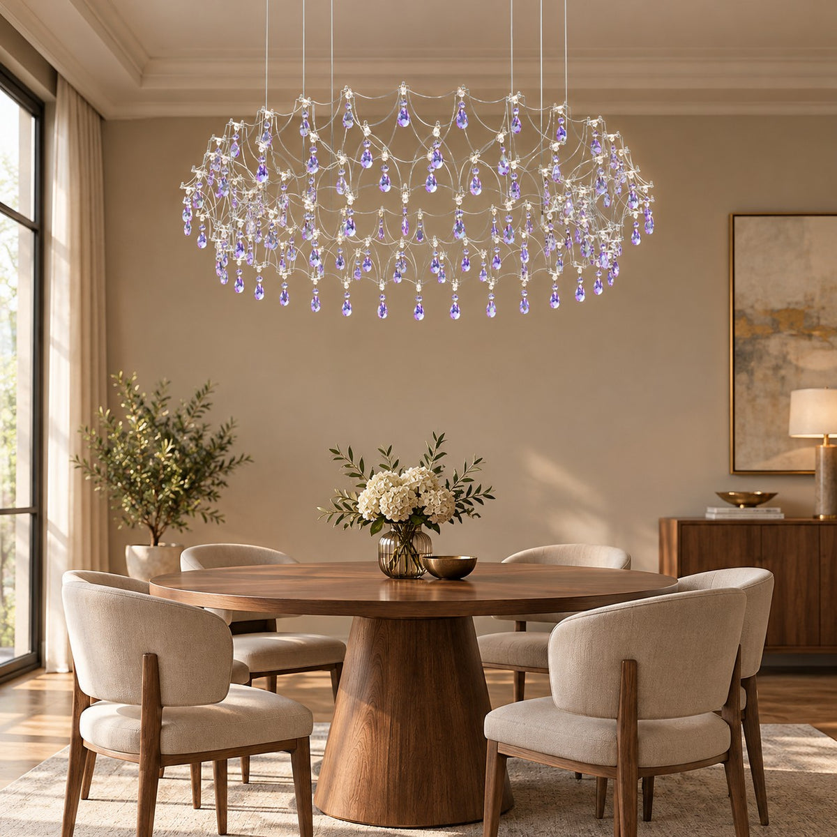 Shimmering Dreamcatcher Crystal Chandelier with Cascading Colorful Firefly-like Crystals