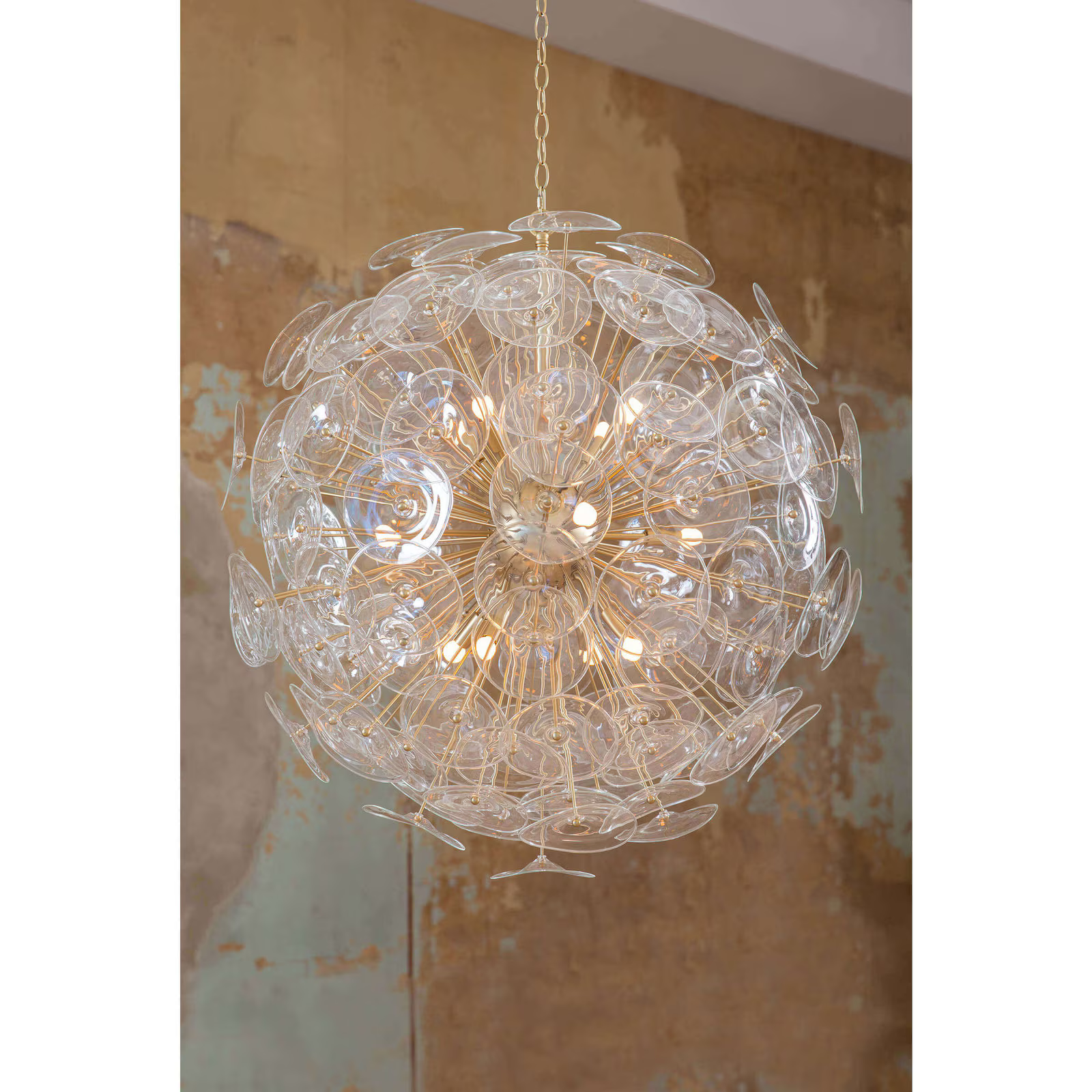 Polara Brass Glass Chandelier Large