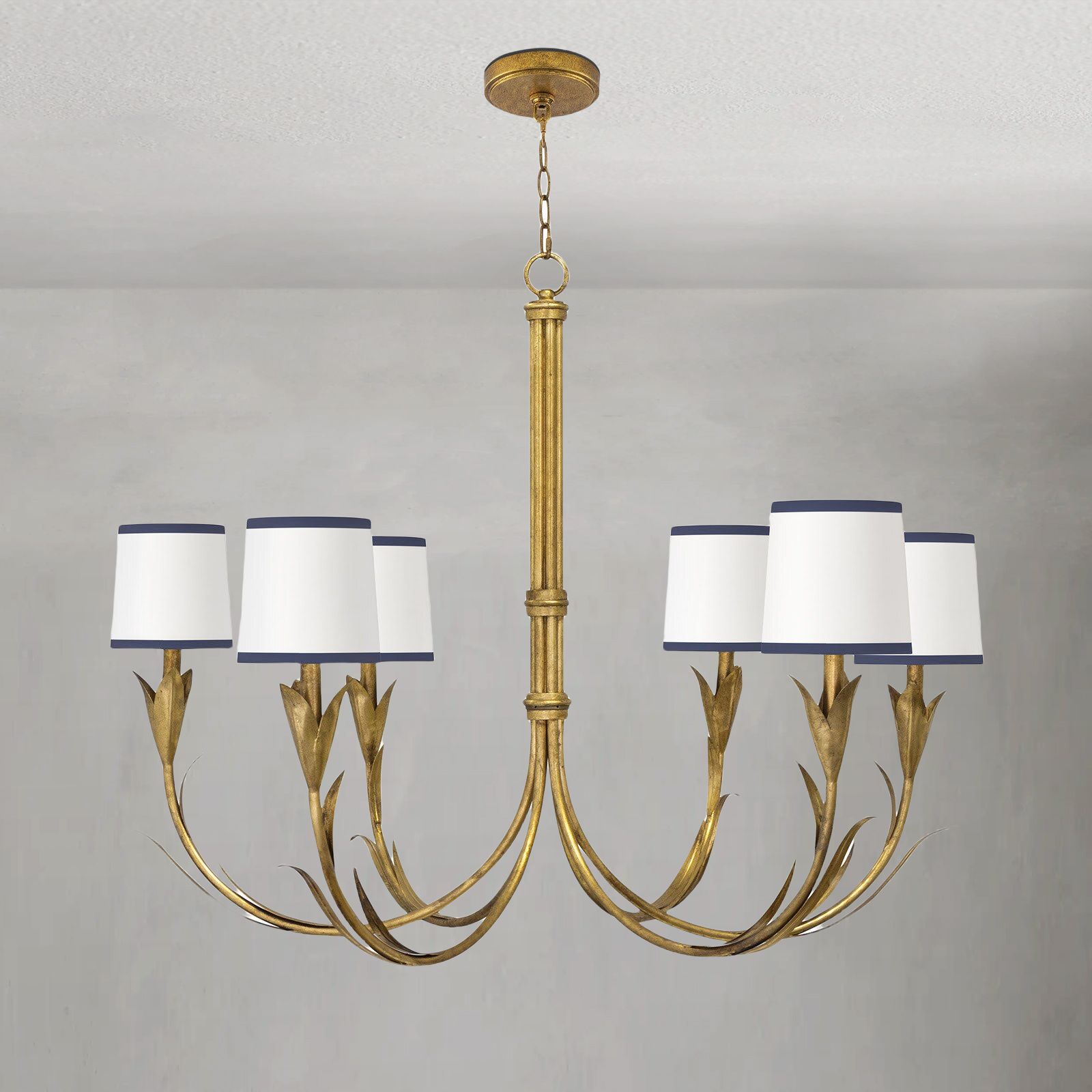 Fontara Dark Blue Reed Chandelier(Antique Gold Leaf)