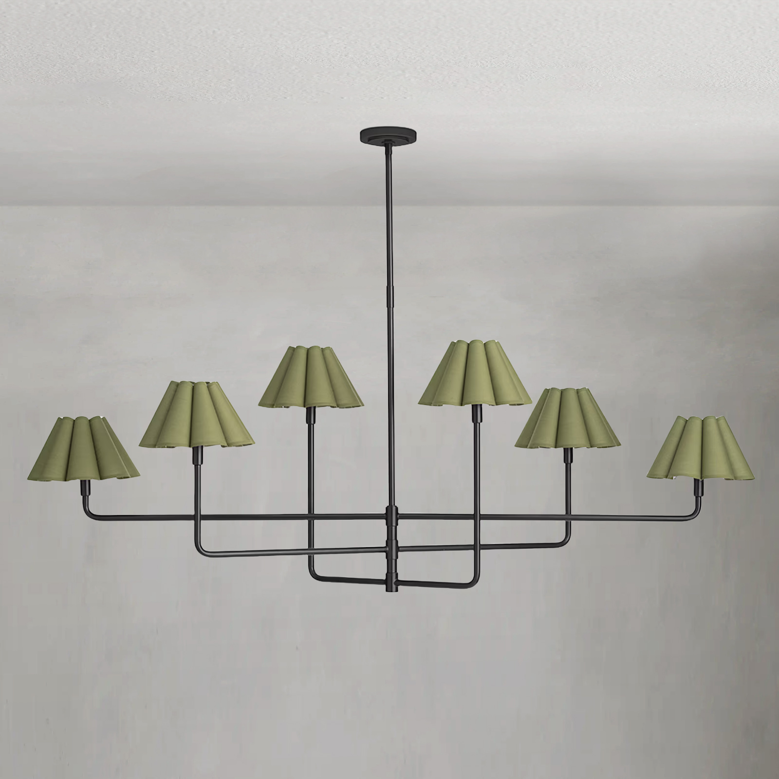 Polara green linen Chandelier(Blackened Brass)