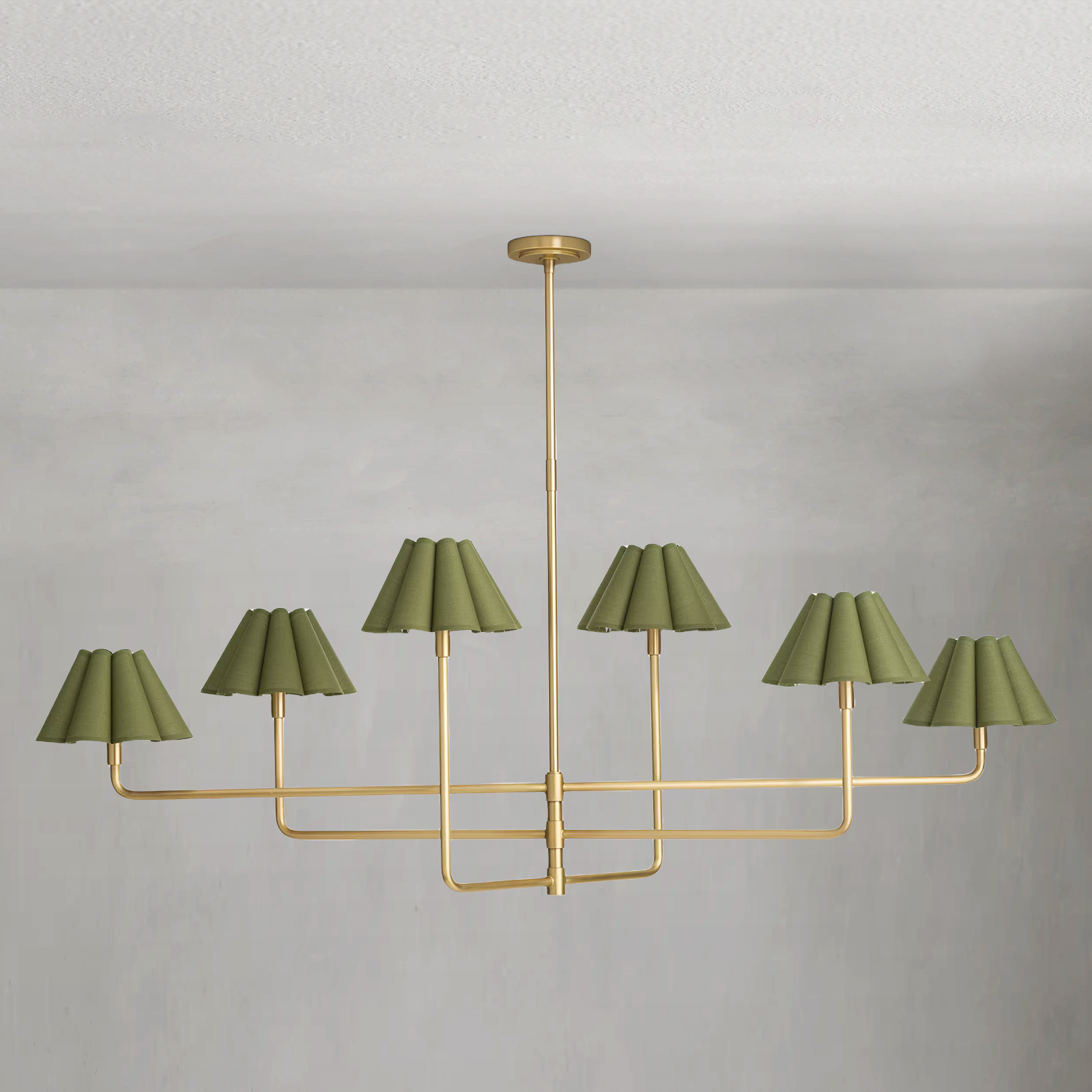 Polara green linen Chandelier(Brass)
