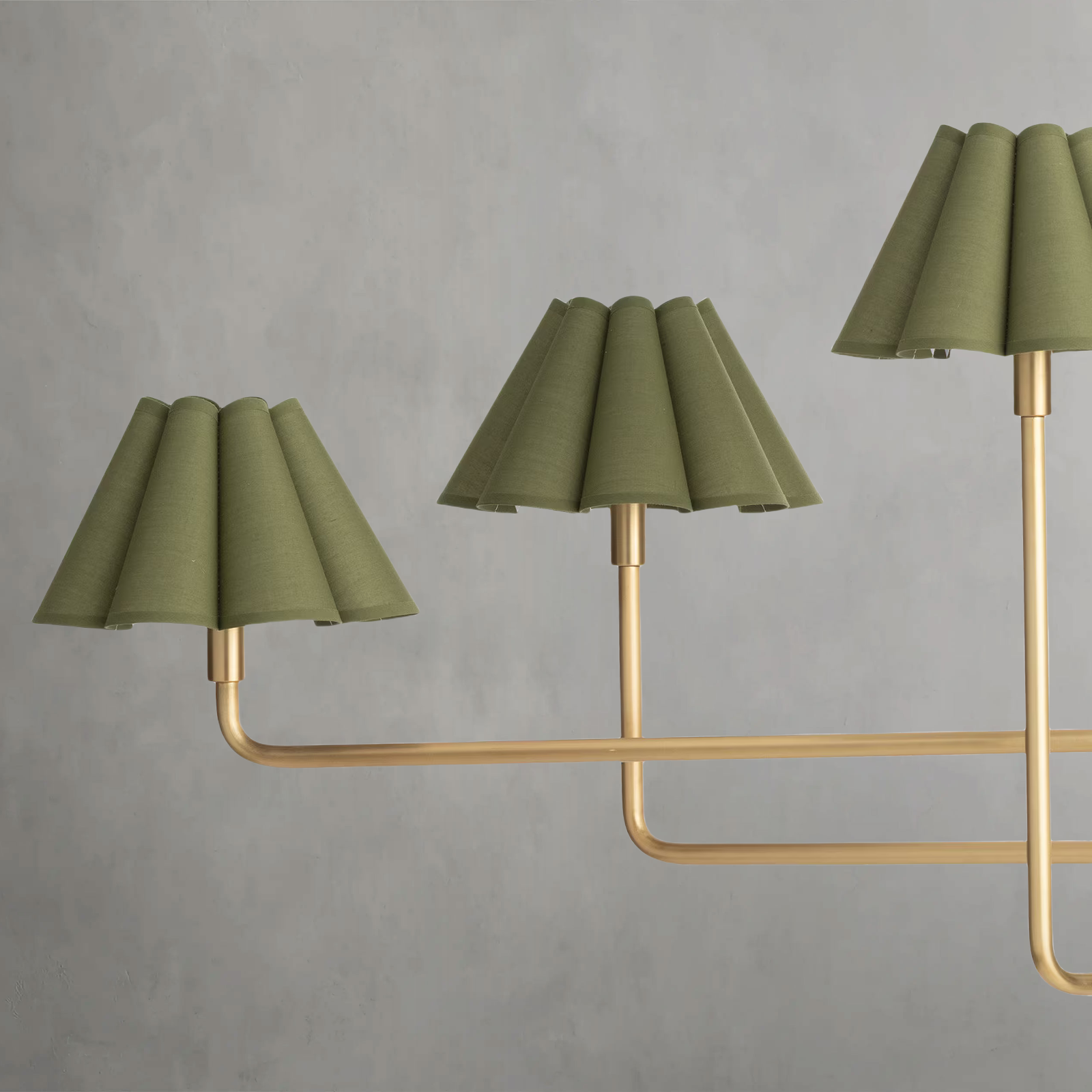 Polara green linen Chandelier(Brass)