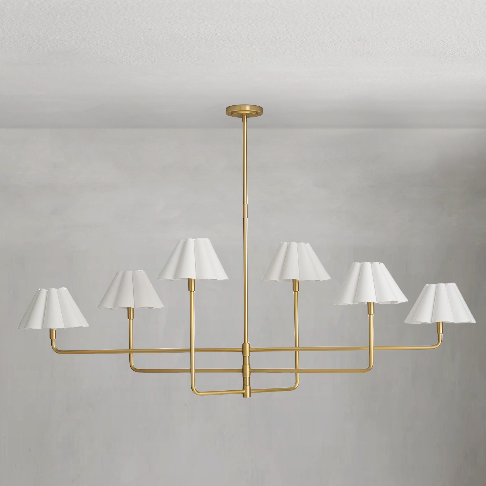 Polara white linen Chandelier(Brass)