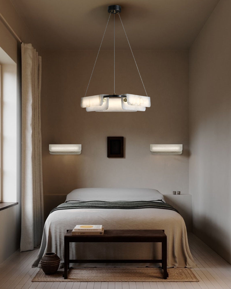 Modern Linear Black Metal Elegant Alabaster Pendant for Living room Lighting