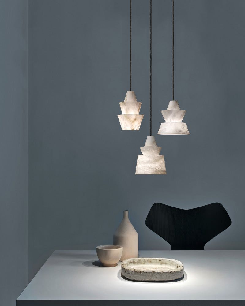 Brianna Alabaster Dining Table Pendant Modern Stacked Conical Pendant Light