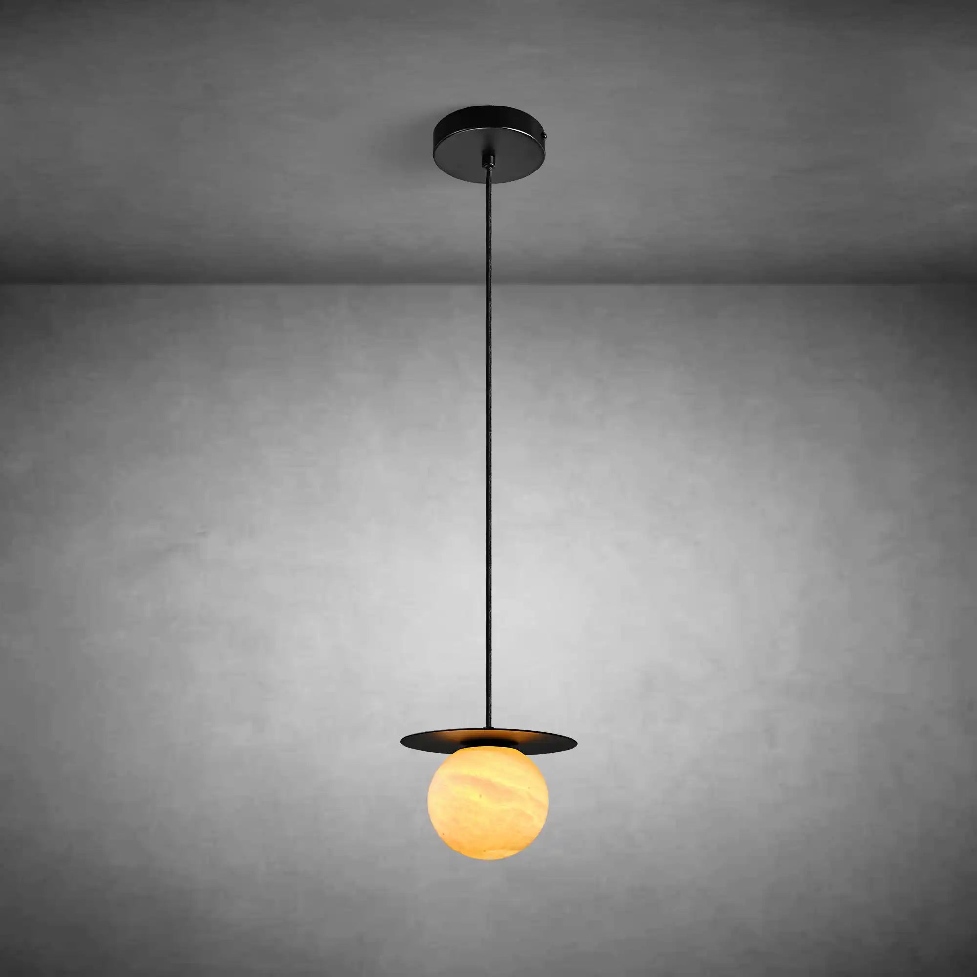 Spherical marble single pendant light