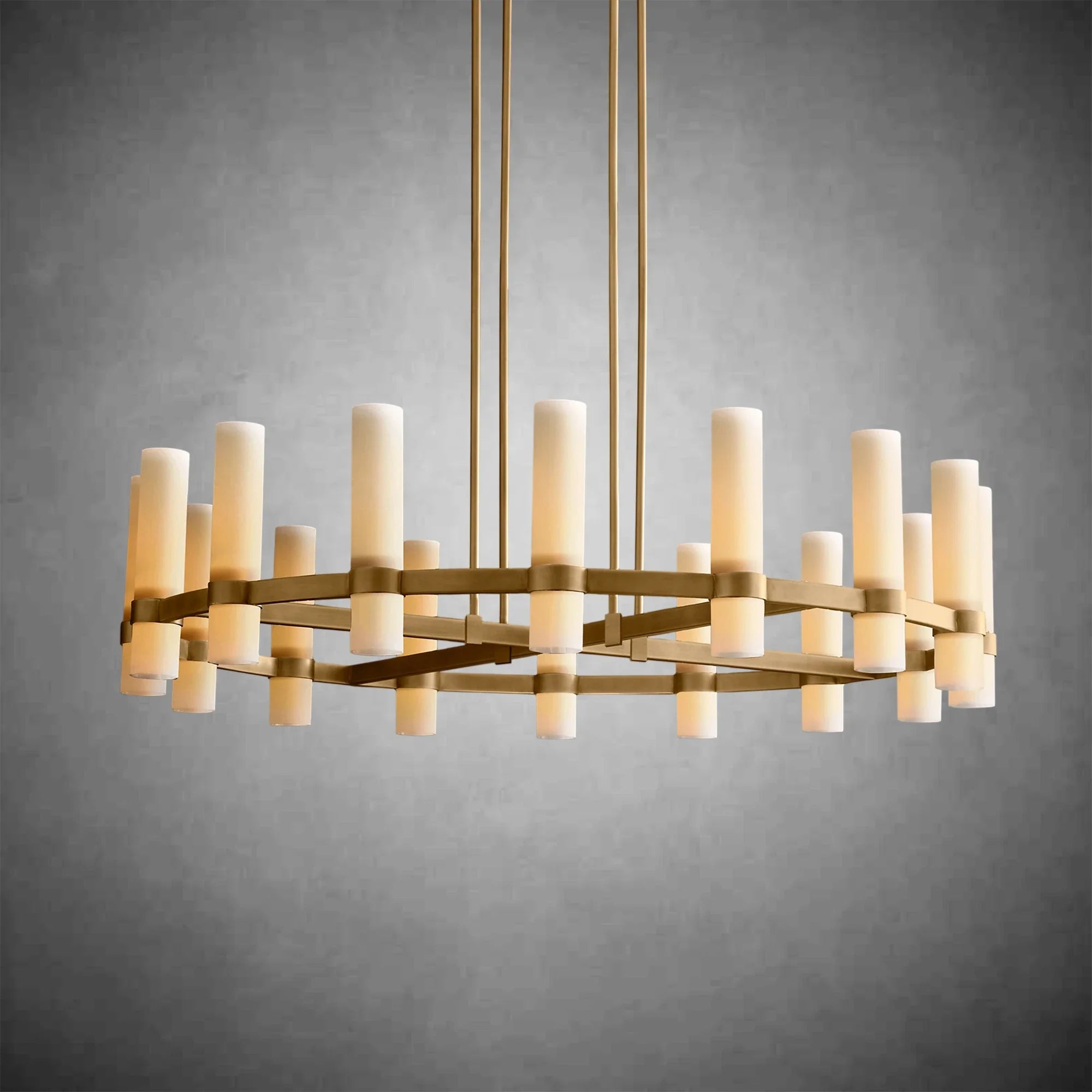 Ravel Round Milk Glass Chandelier – Handcrafted Steel & Brass Lighting