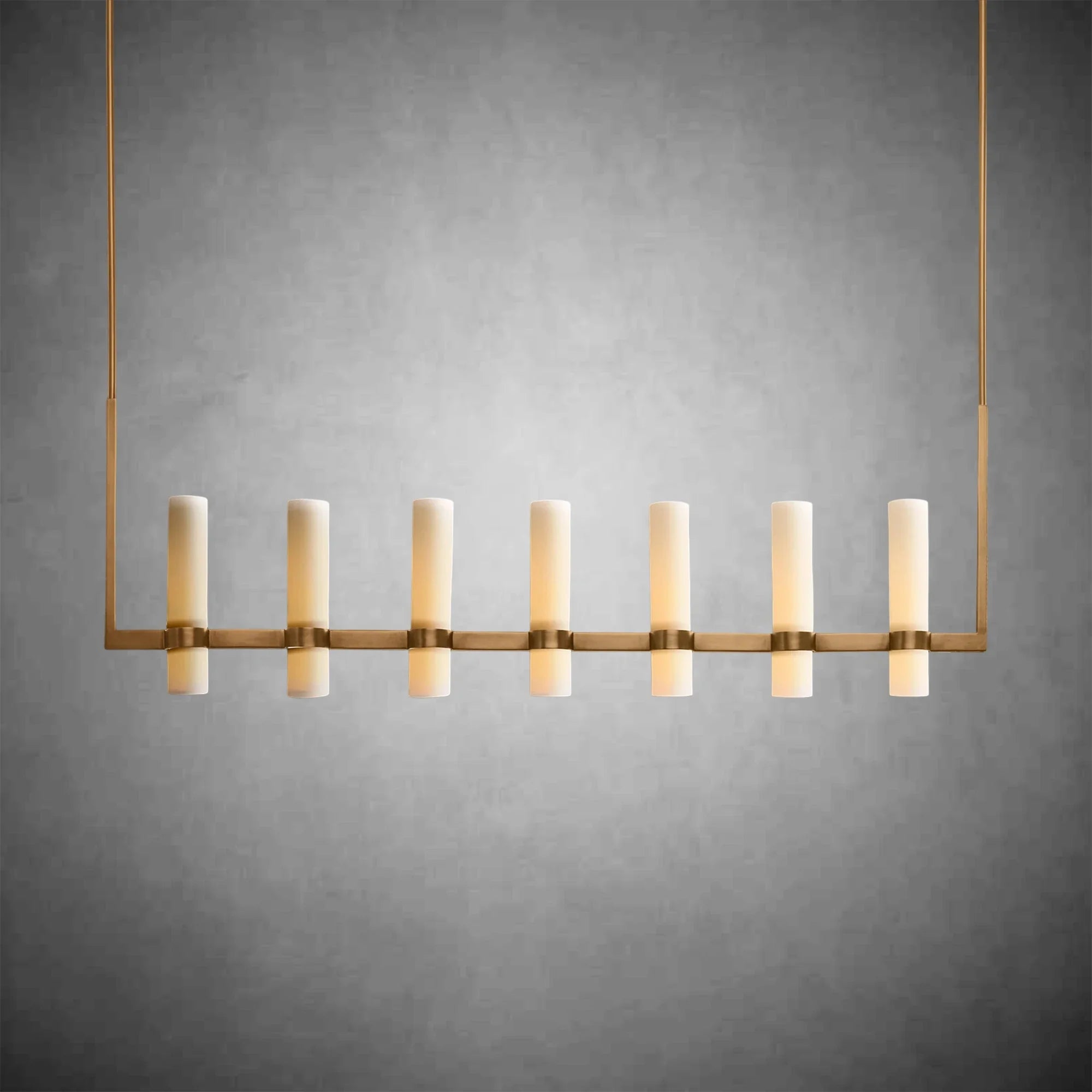 Ravel Linear Milk Glass Chandelier 59" Brass Finish