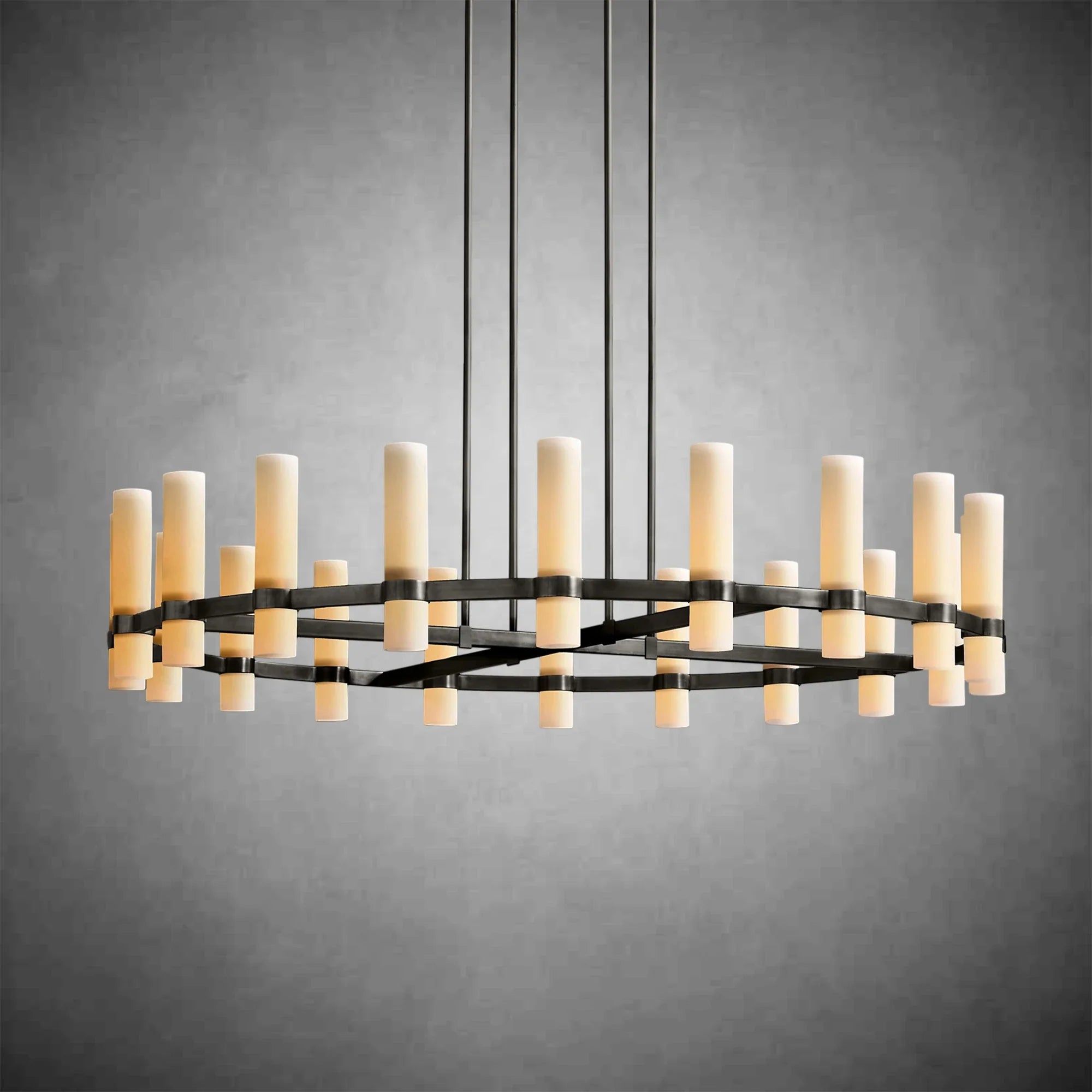 Ravel Round Milk Glass Chandelier – Handcrafted Steel & Brass Lighting