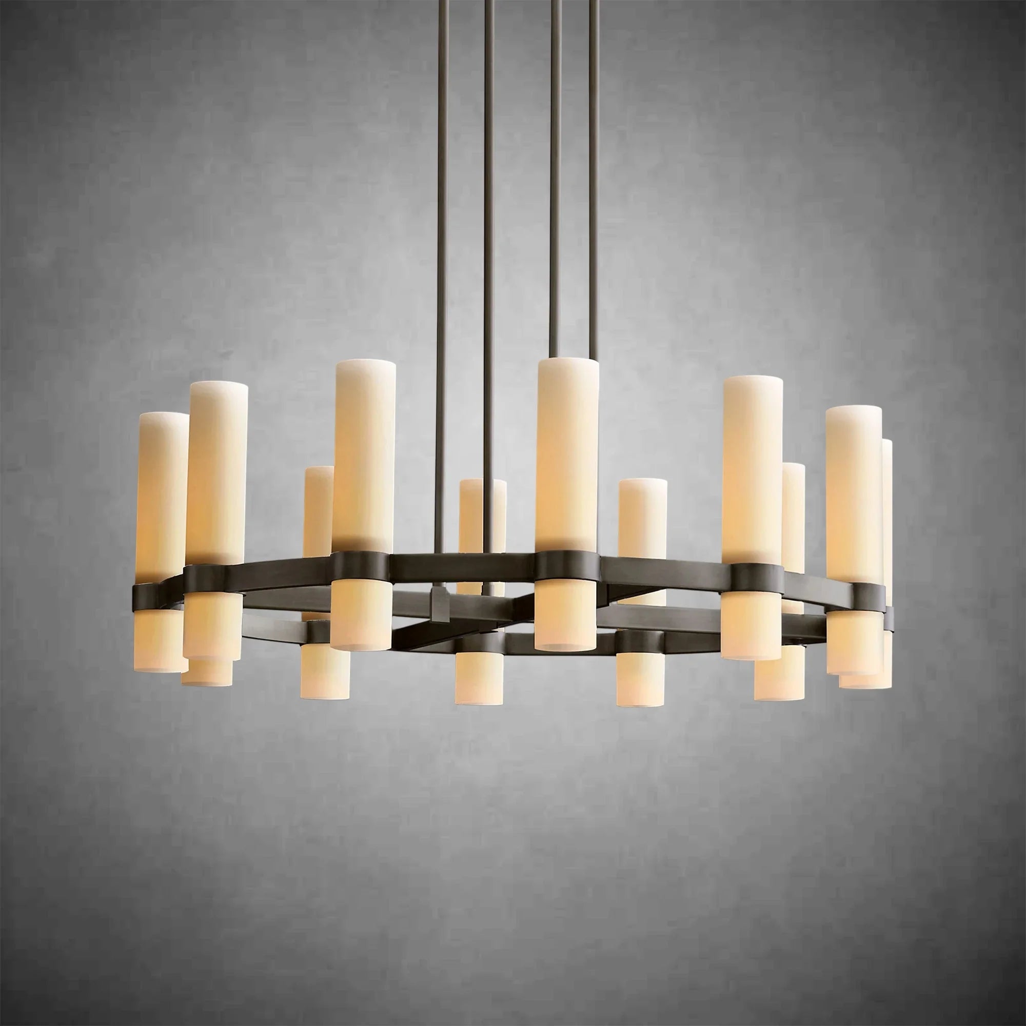 Ravel Round Milk Glass Chandelier – Handcrafted Steel & Brass Lighting