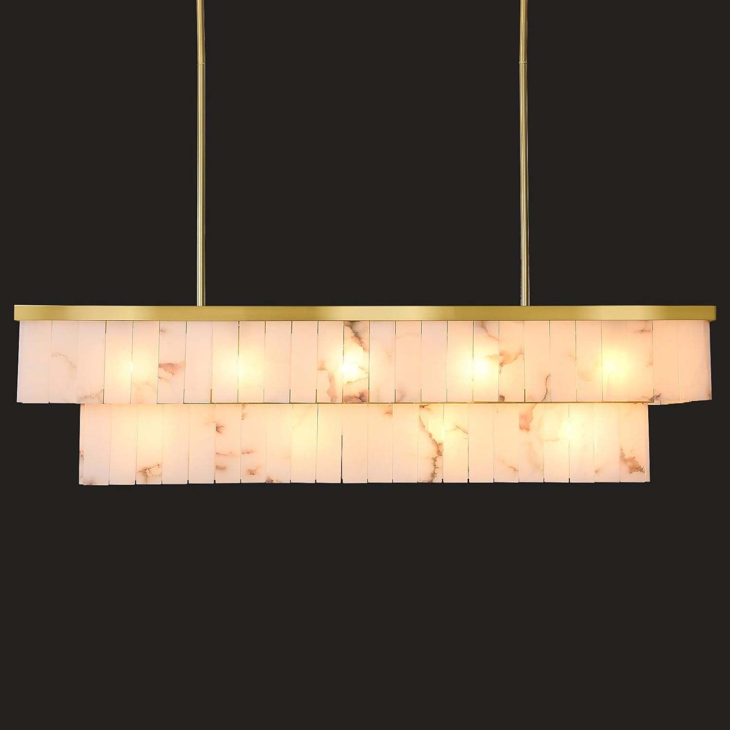 2-Tier Rectangle Alabaster Chandelier 54"L