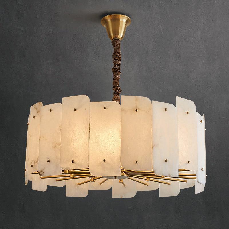 Elegant Marble Alabaster Round Chandelier with 5 or 10 Lights