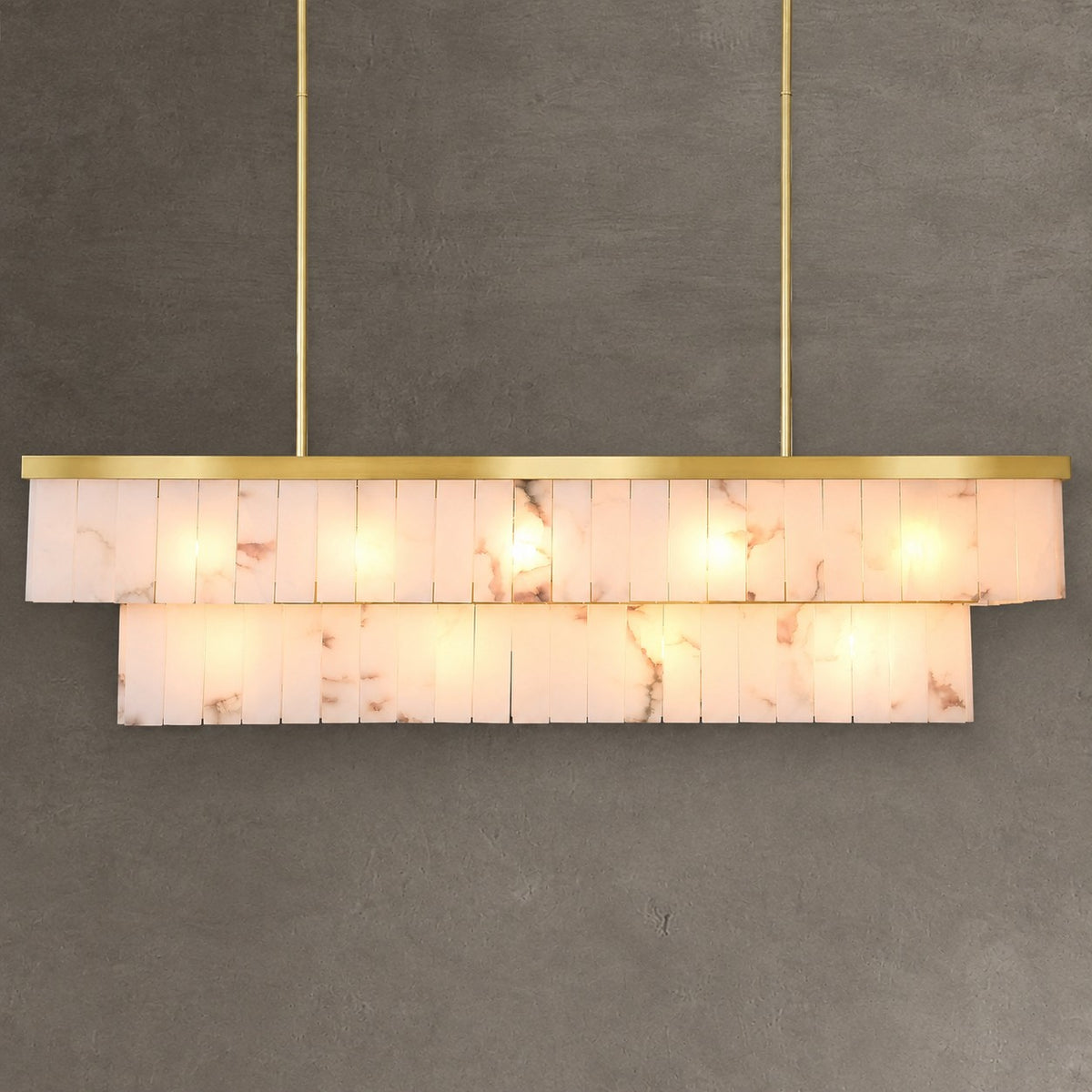 2-Tier Rectangle Alabaster Chandelier 54"L