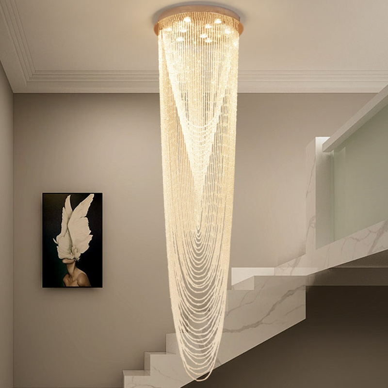 Extra Large Affordable Luxury Tiered Tassel Watefall Crystal Chandelier for Spiral Staircase/Villa/Hotel Lobby/Foyer