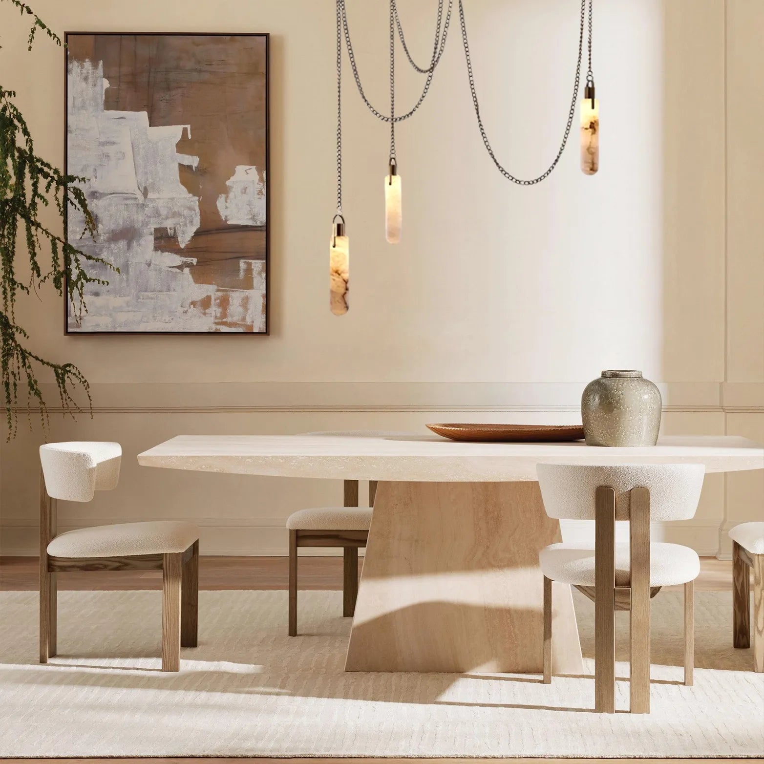 Alabaster Flint 3-Light LED Gypsum Pendant with Vintage Brass