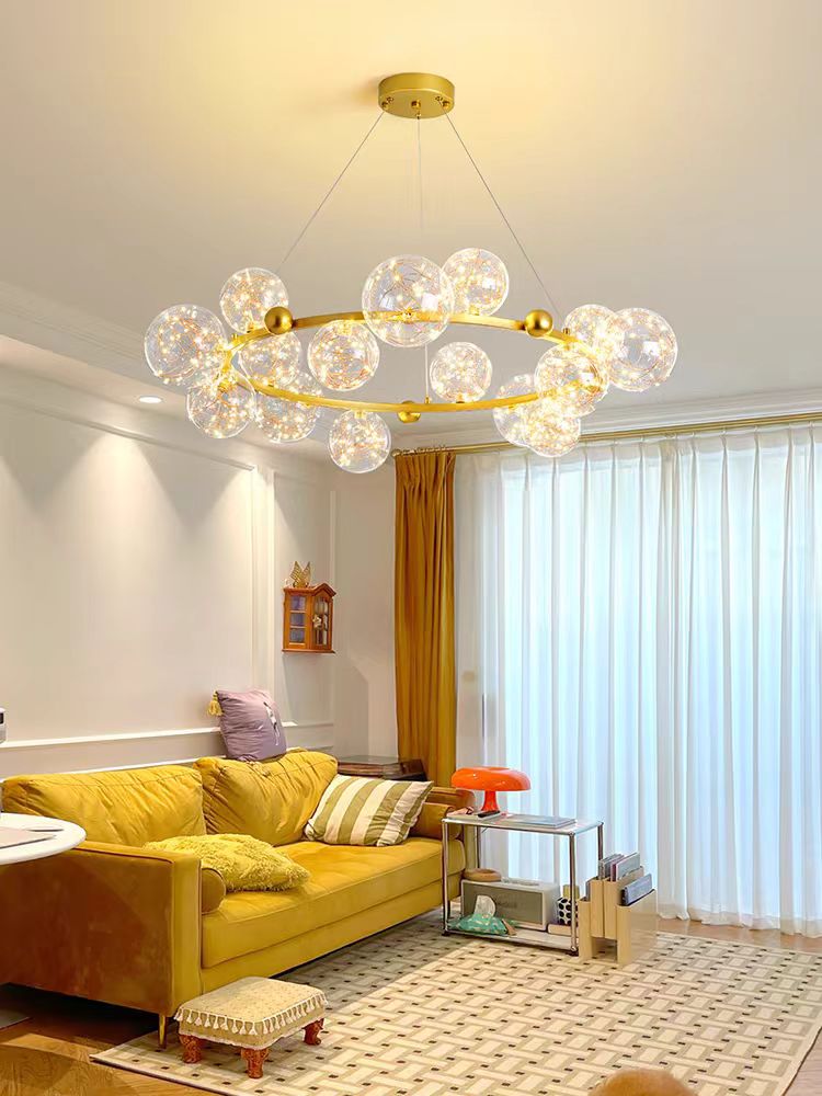 Clear Glass Globes Chandeliers For High Ceilings Ring Wheel For Dining Room Or Bedroom