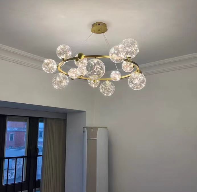 Clear Glass Globes Chandeliers For High Ceilings Ring Wheel For Dining Room Or Bedroom