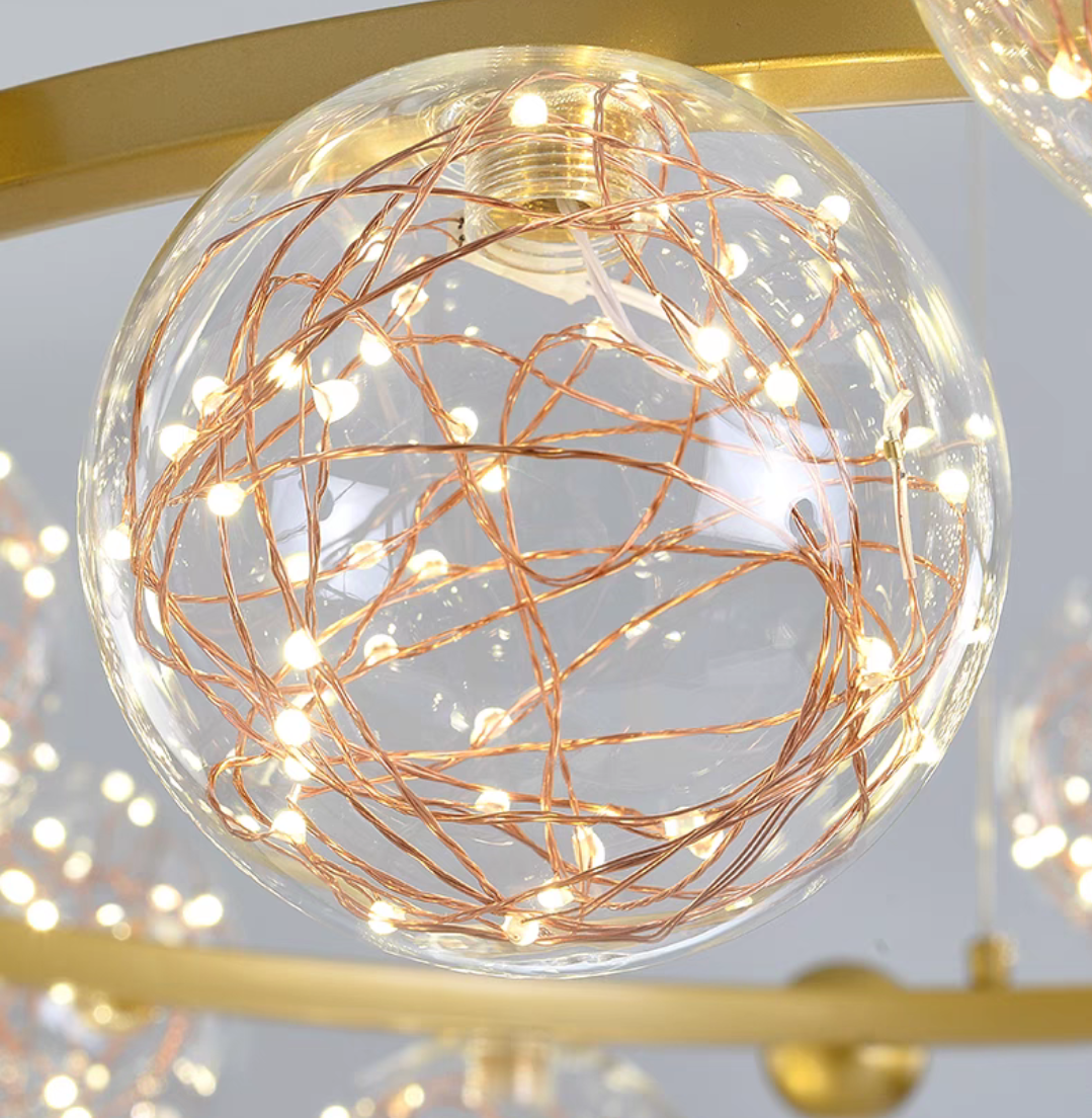 Clear Glass Globes Chandeliers For High Ceilings Ring Wheel For Dining Room Or Bedroom