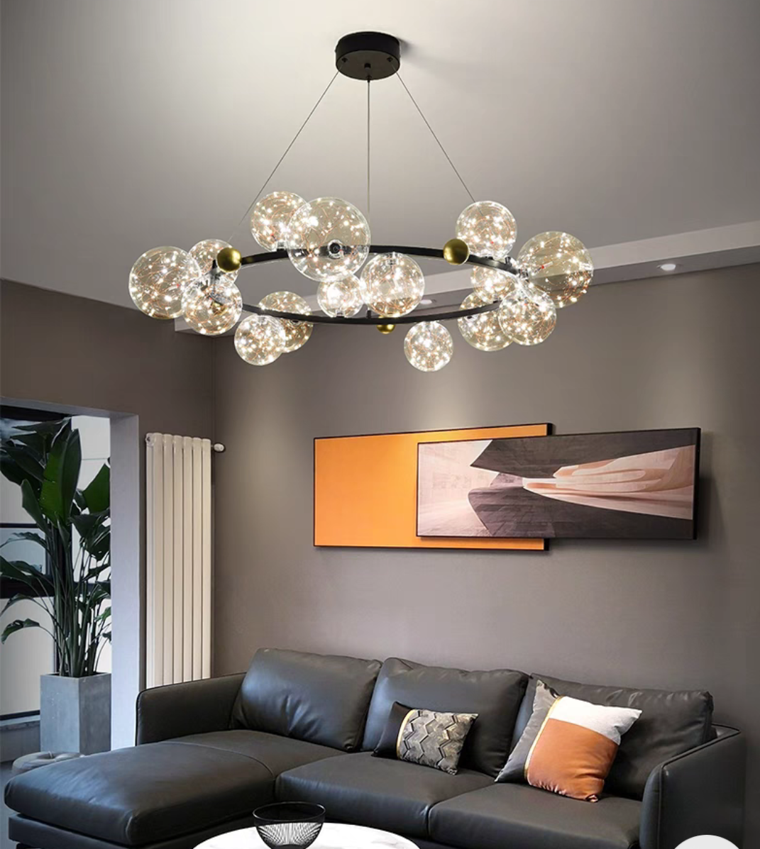 Clear Glass Globes Chandeliers For High Ceilings Ring Wheel For Dining Room Or Bedroom