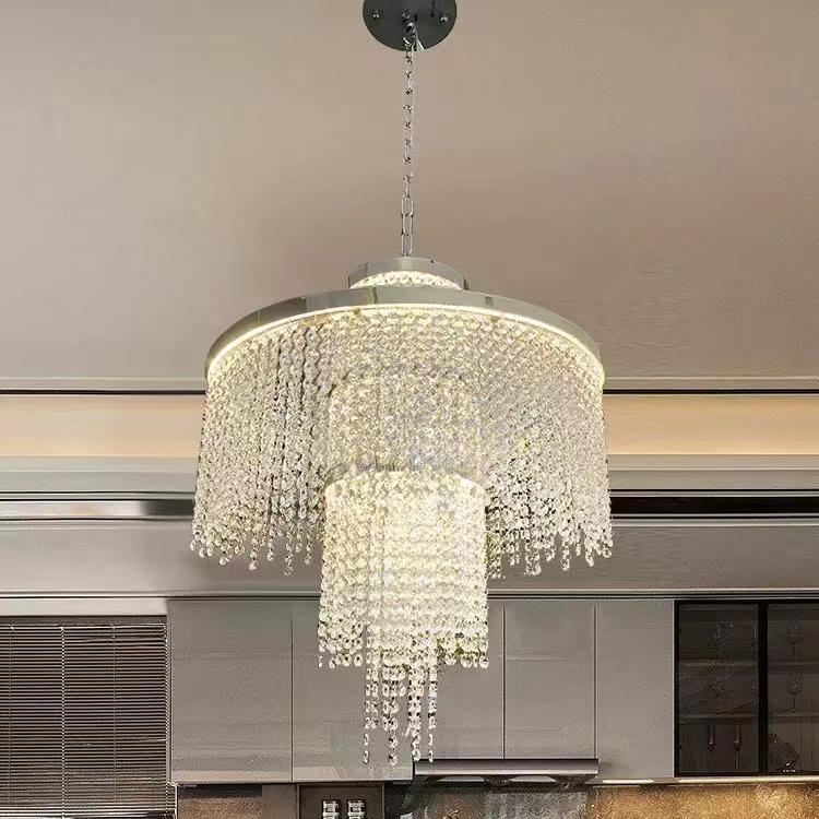 Crystal Chandelier Silver Finish Ceiling Mount Light Fixture for Living Room Dining Room