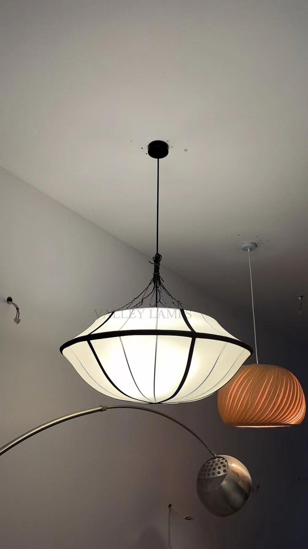 Vintage French Style Cream White Silk Umbrella Chandelier