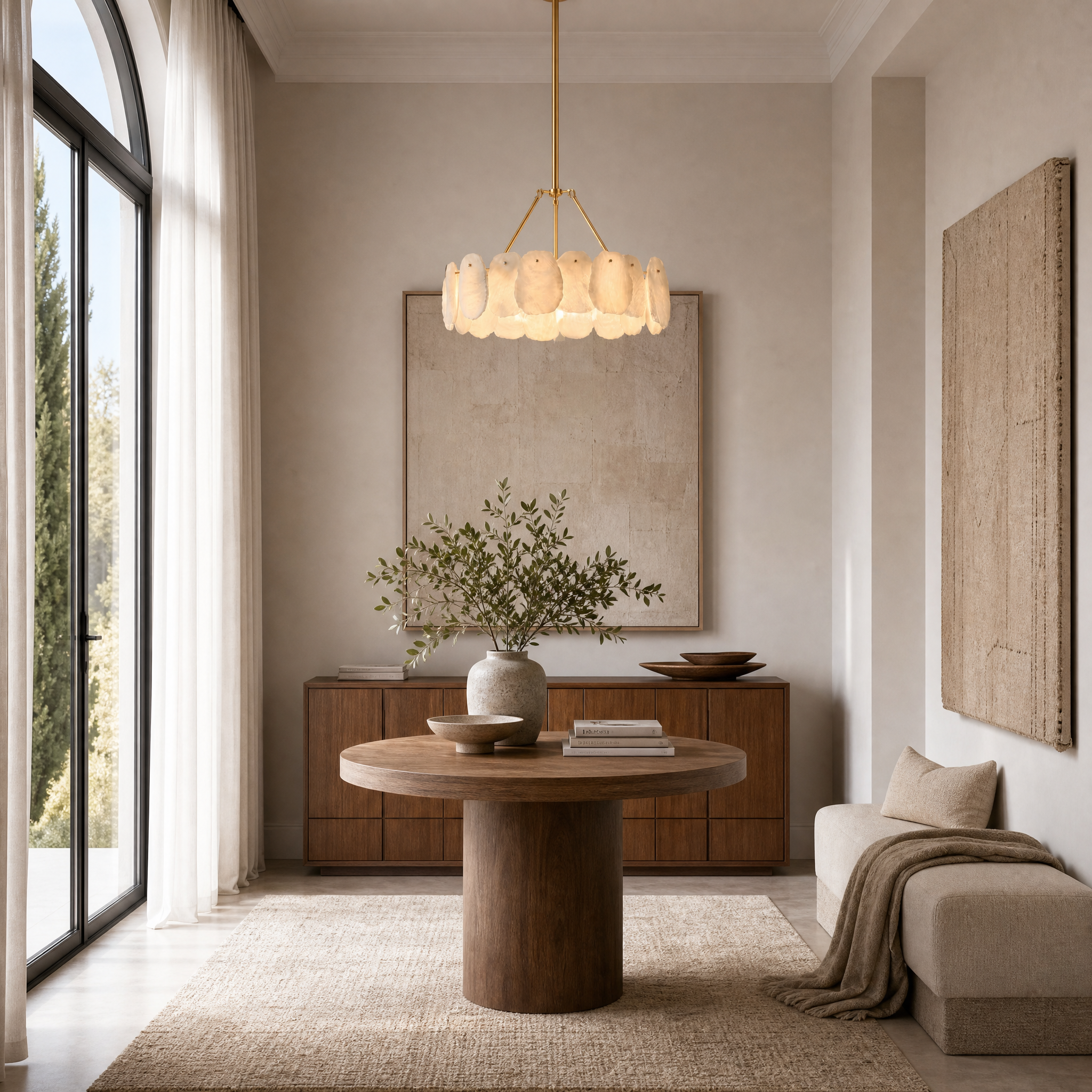 24" Spanish Alabaster Round Chandelier