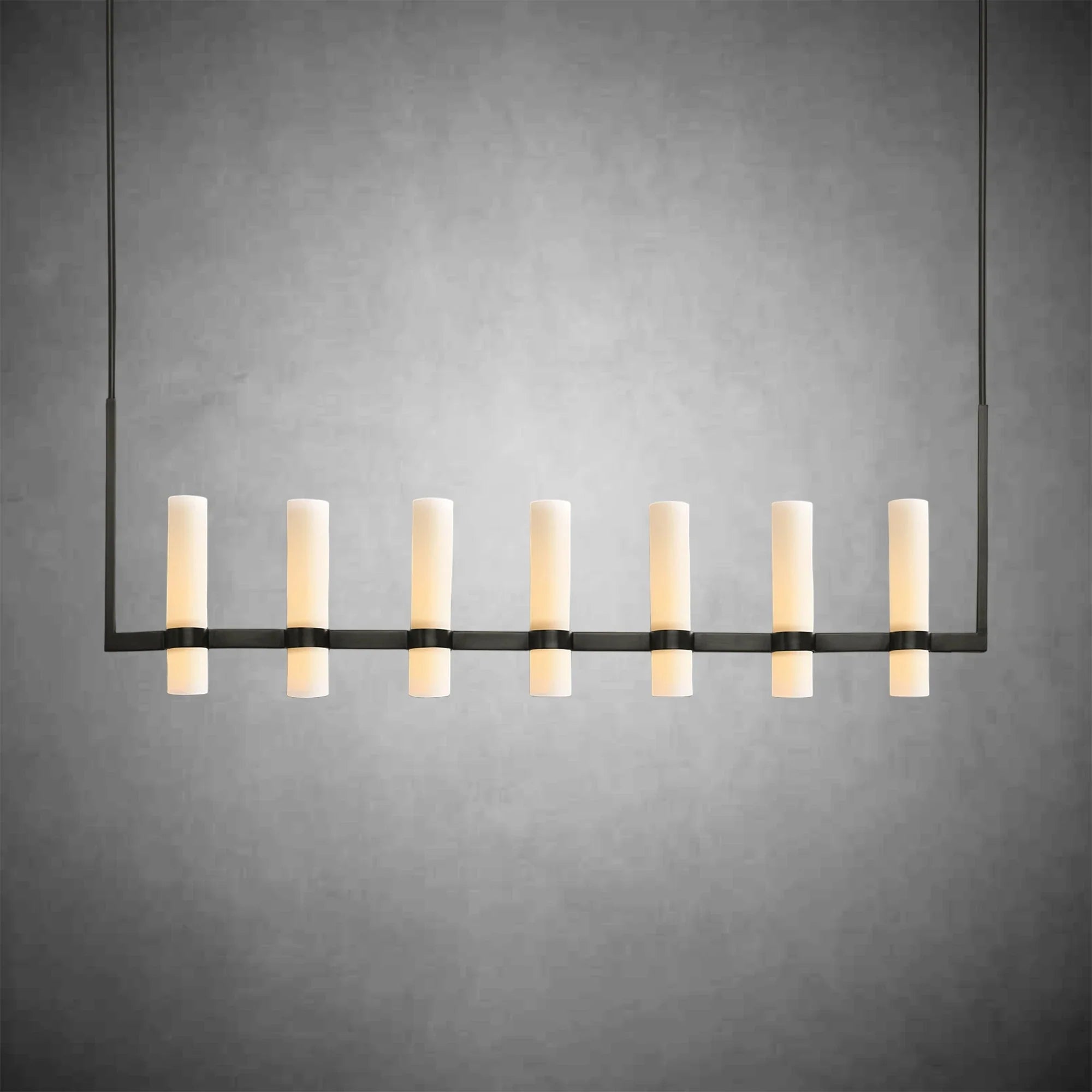 Ravel Linear Milk Glass Chandelier 59" Brass Finish