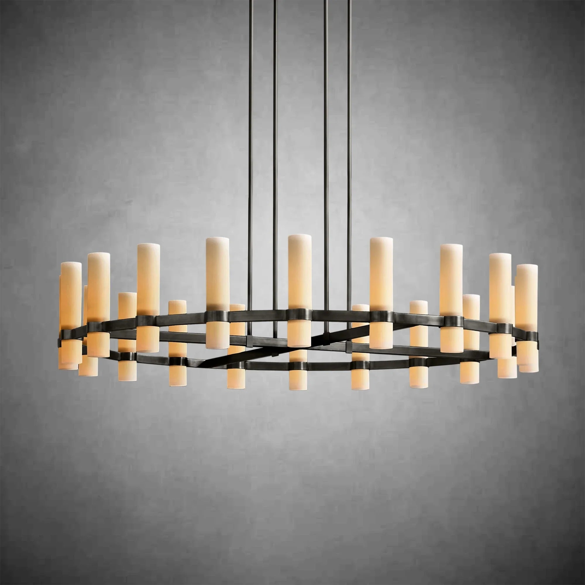 Ravel Round Milk Glass Chandelier – Handcrafted Steel & Brass Lighting