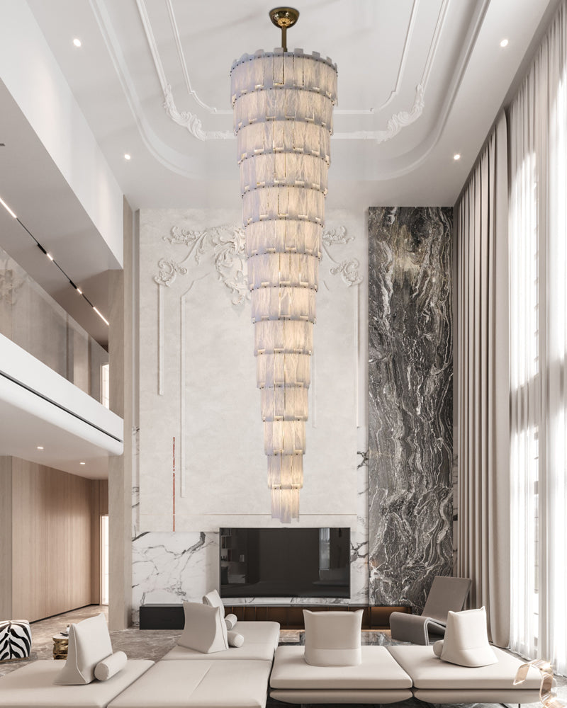Long Cascading Alabaster Staircase Chandelier