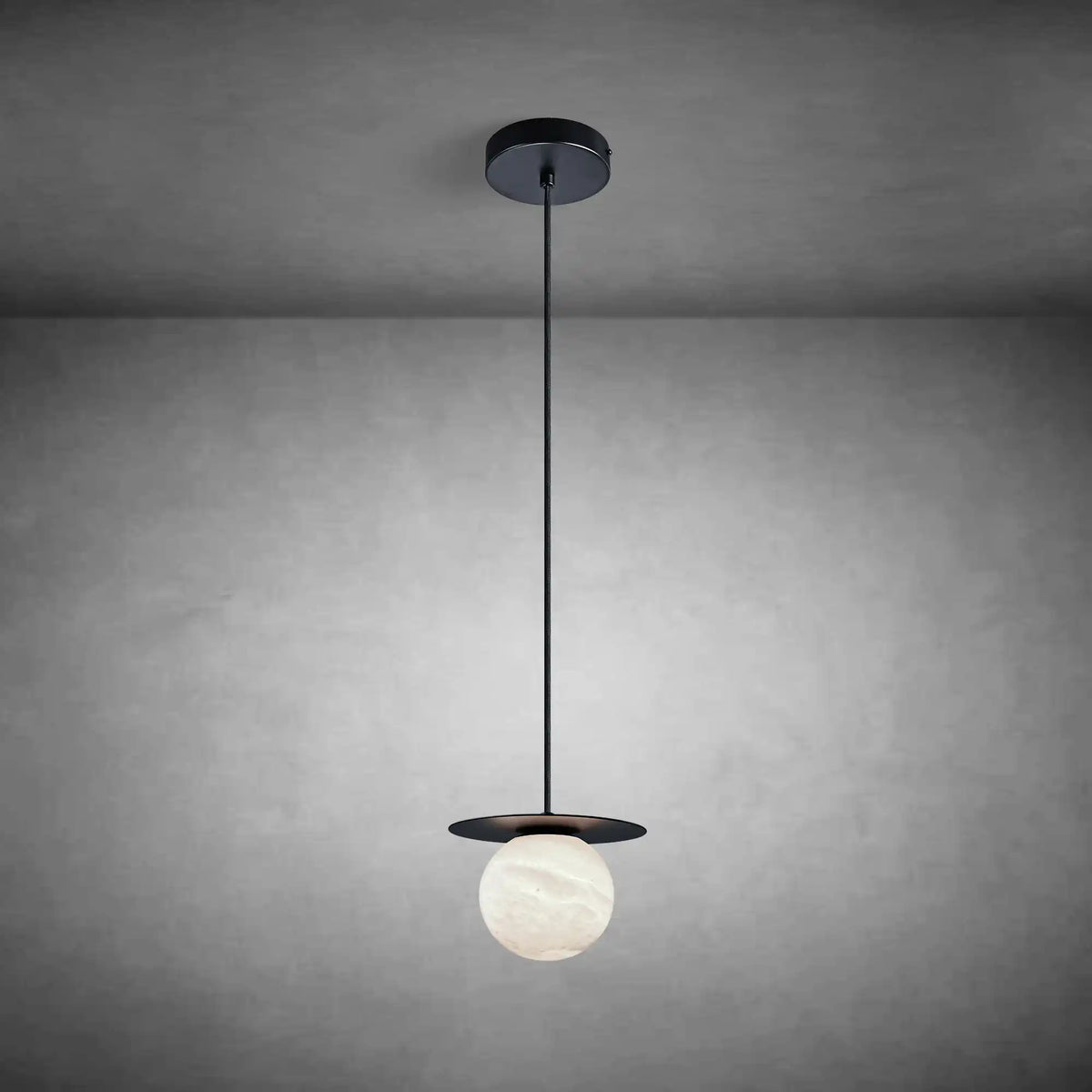 Spherical marble single pendant light