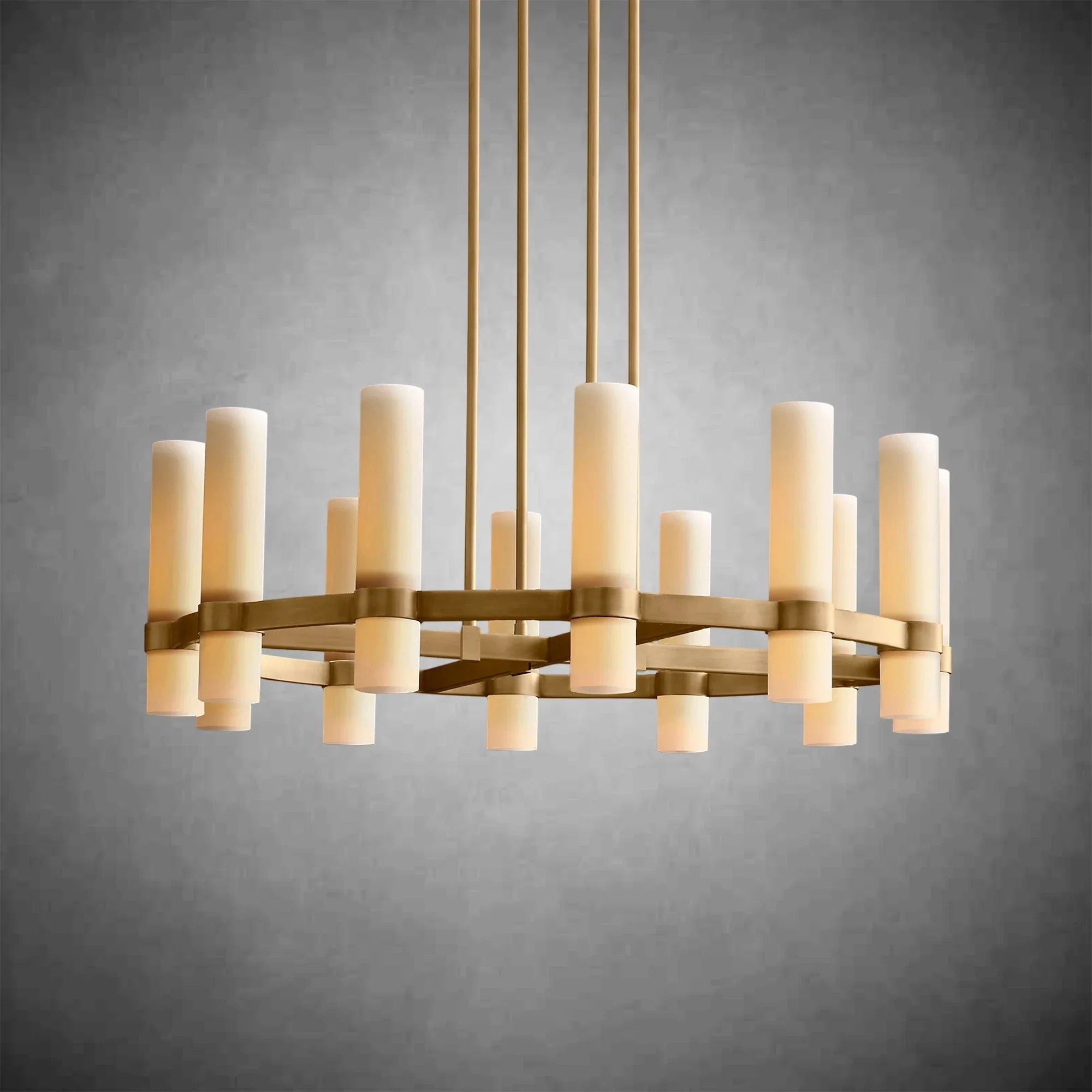 Ravel Round Milk Glass Chandelier – Handcrafted Steel & Brass Lighting