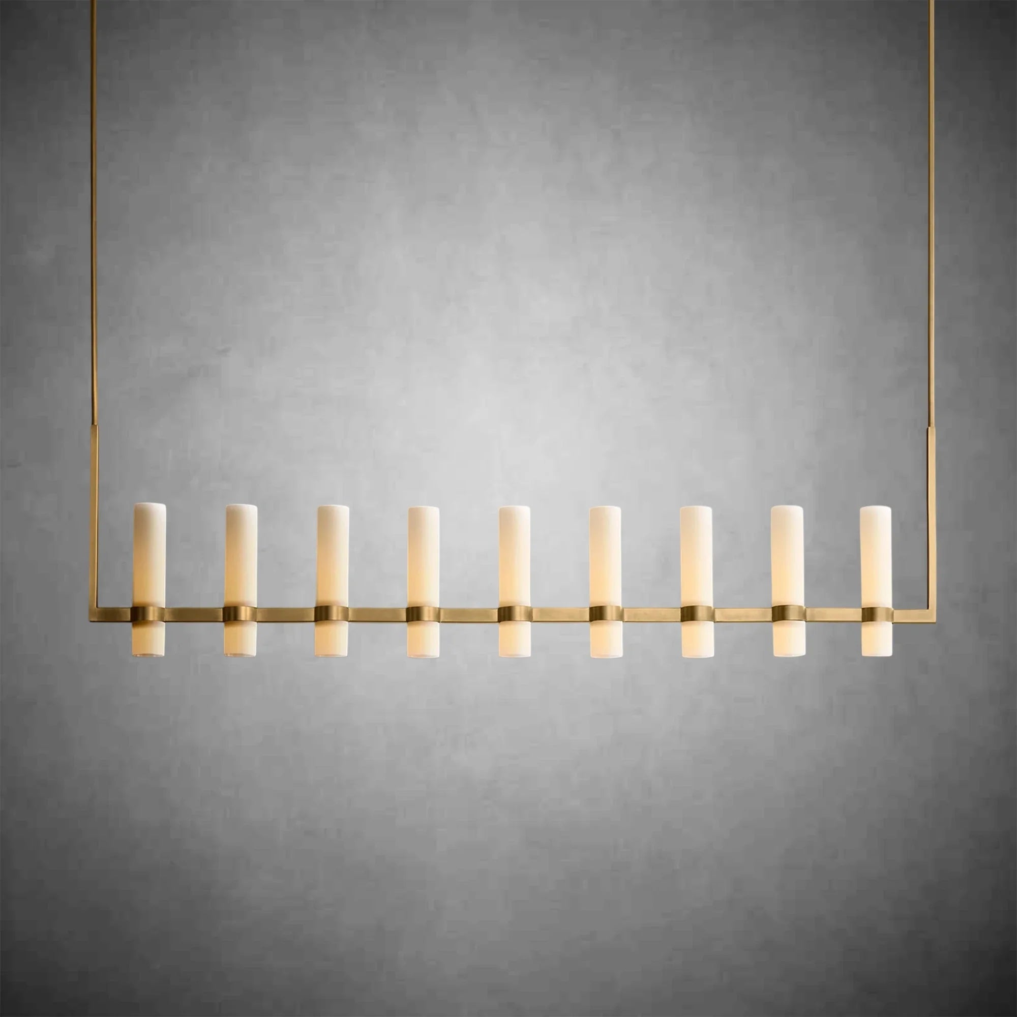 Ravel Linear Milk Glass Chandelier 59" Brass Finish