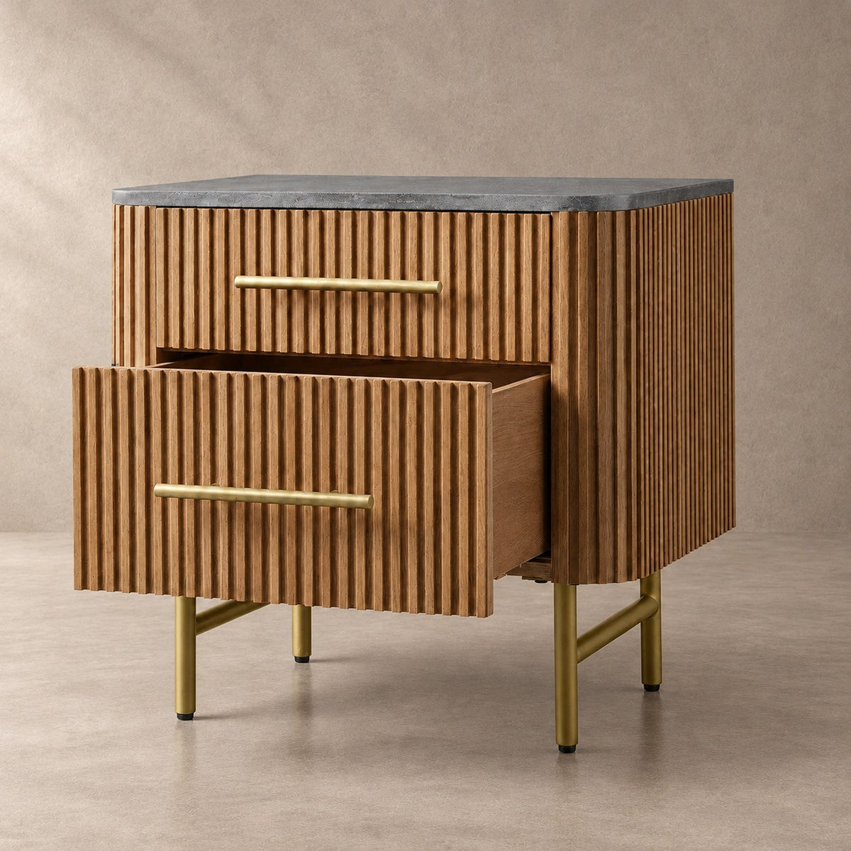 Double Drawer Bedside Chest with Stone Top