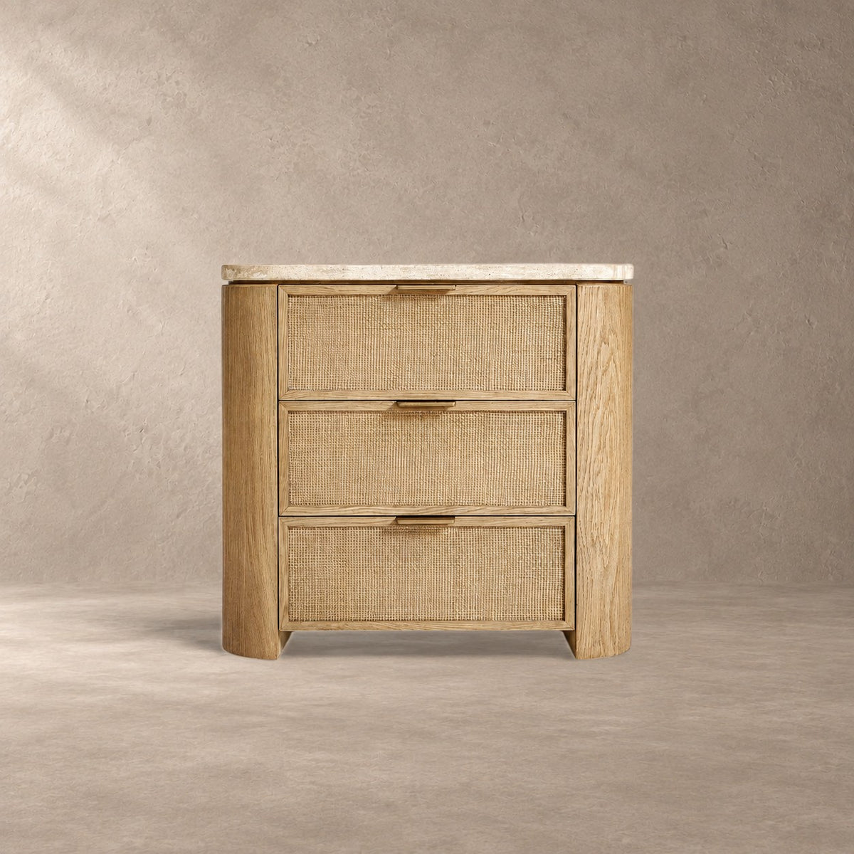 Travertine Top Oak Bedside Table