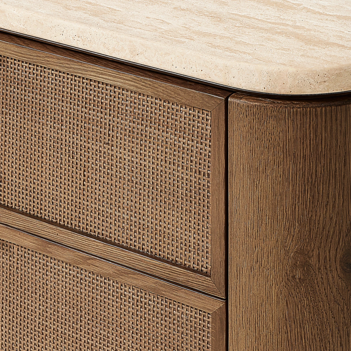 Travertine Top Oak Bedside Table