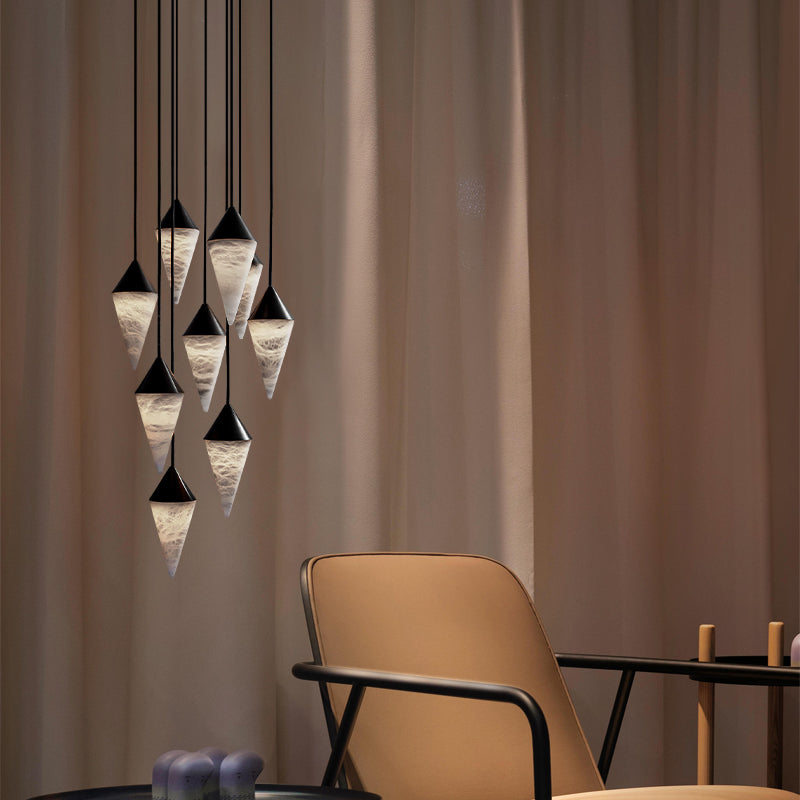 12 light Conical Cluster Minimalist Design Alabaster Pendant Light